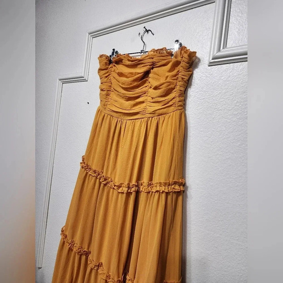 Lulu's Extraordinary Aura Marigold Yellow Ruched Tiered Maxi Dress M Wedding - Picture 7 of 8